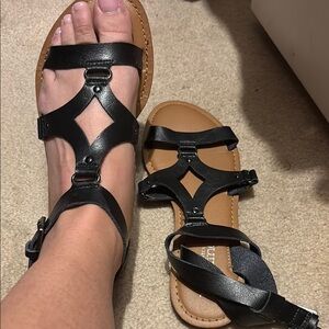 Madden Girl Black and Tan Strappy Sandals